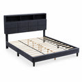 Lit double en bois et velours Gris foncé avec rangement