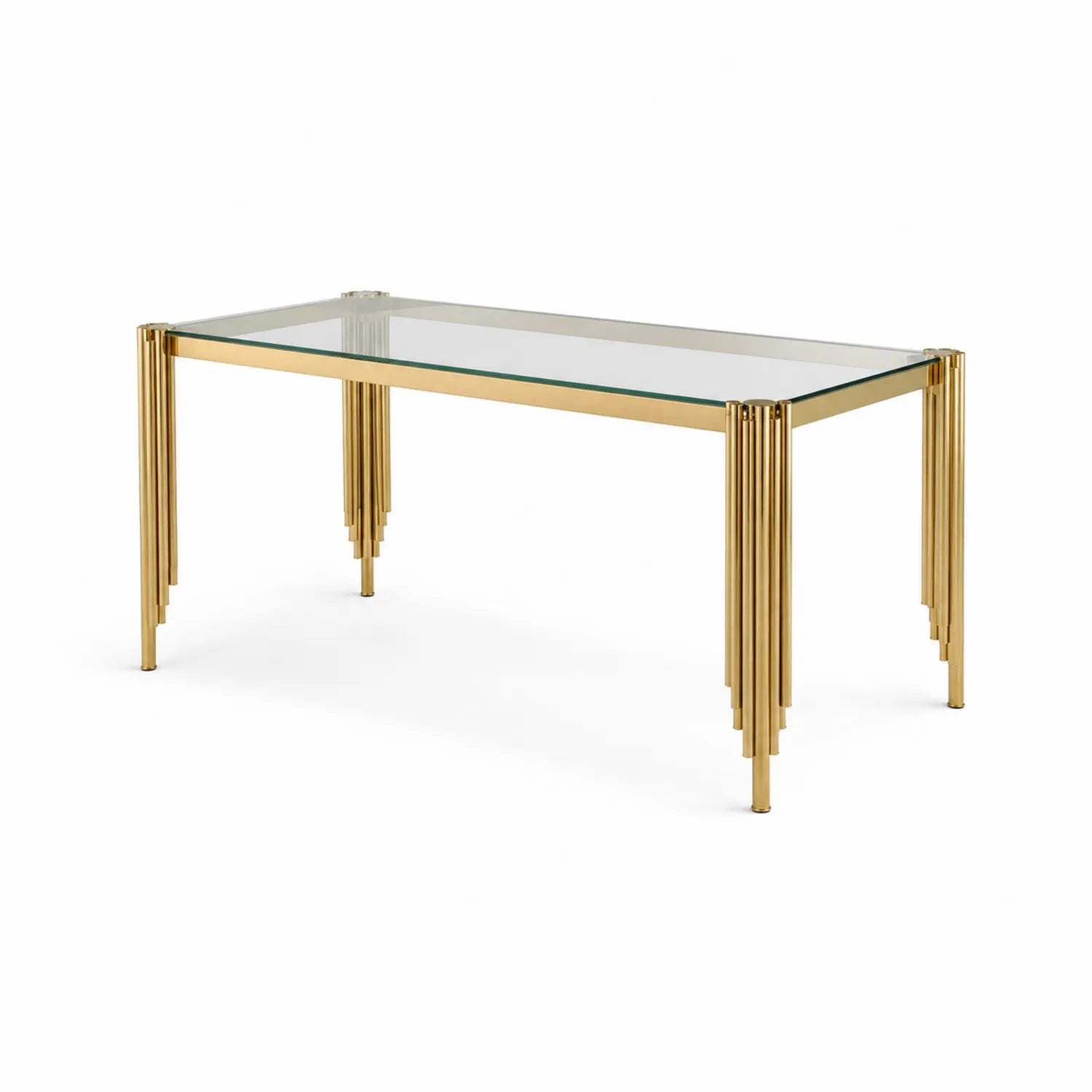 Table rectangulaire en verre et métal doré 150x75x75 cm