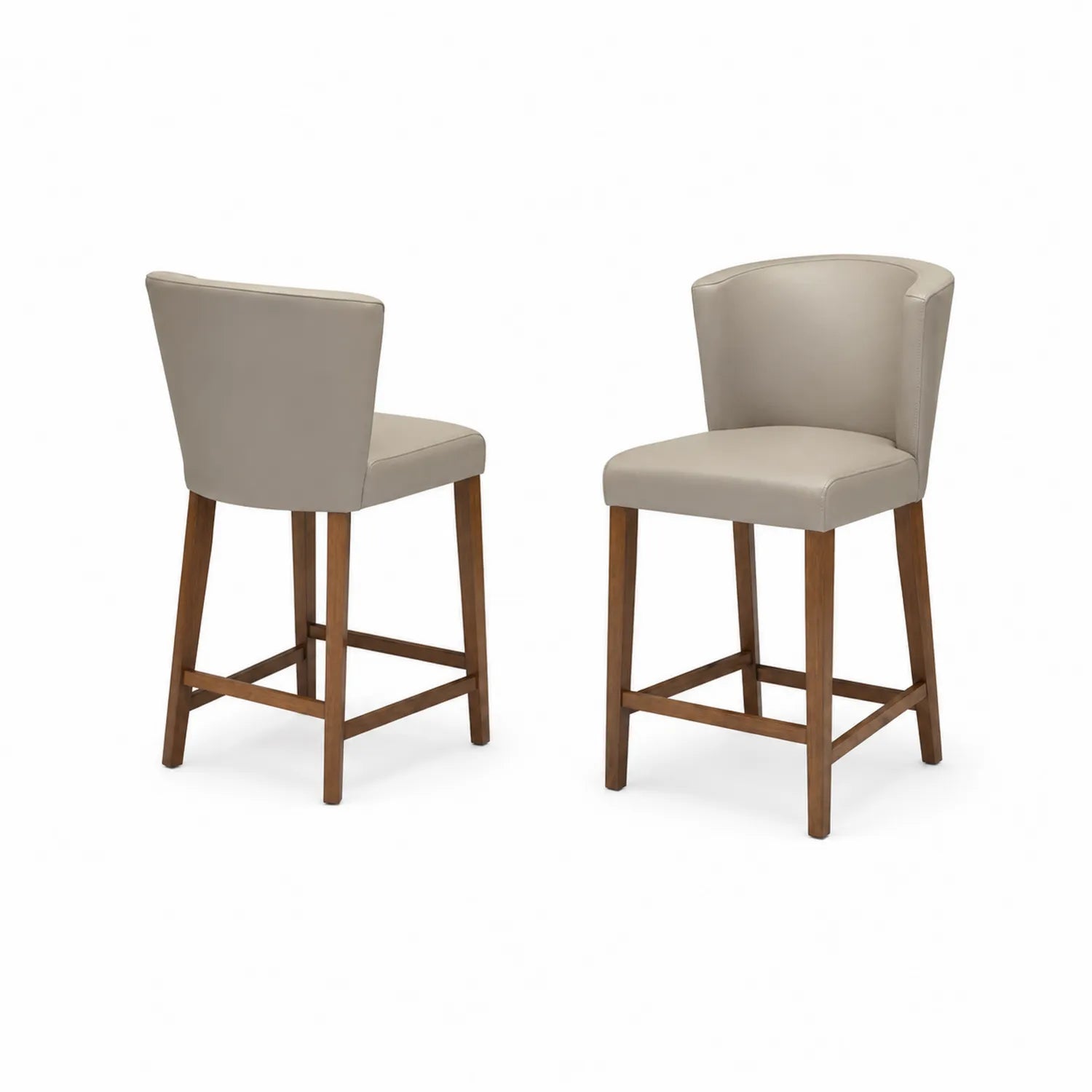 Lot de 2 tabourets de bar en bois et similicuir Beige, hauteur 75 cm