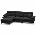 Canapé d'angle modulable en tissu noir avec pouf