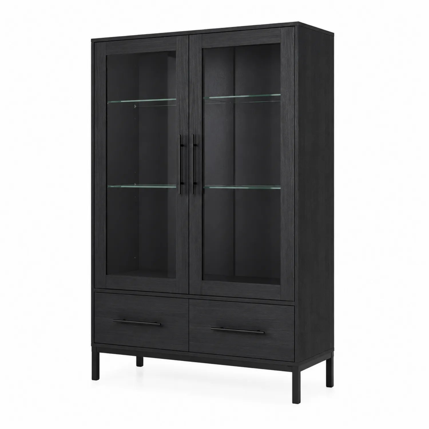 Vitrine en bois et verre trempé noir avec tiroirs