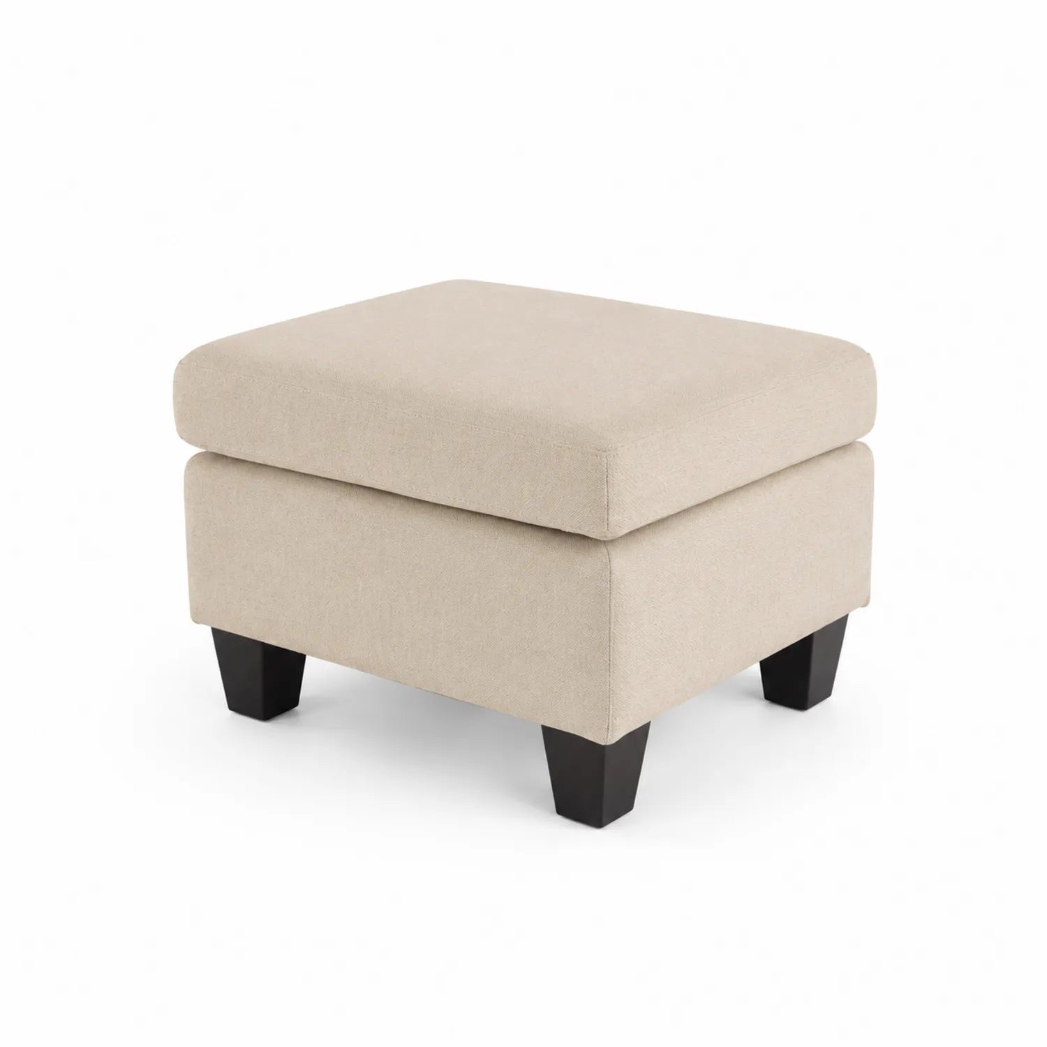 Pouf Carré Beige Tissu Pieds Bois 50x50x40 cm