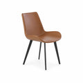 Chaise de salle à manger en cuir synthétique marron avec pieds en métal noir 85cm