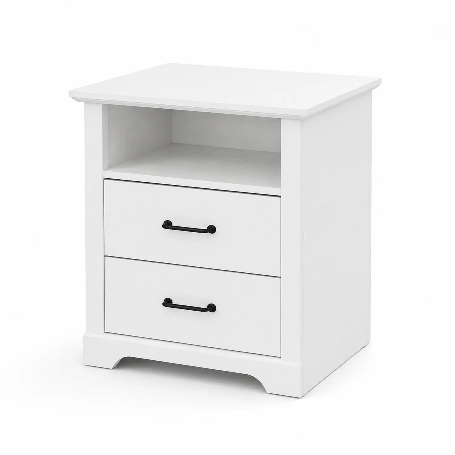 Table de chevet en bois avec tiroirs et étagère blanche