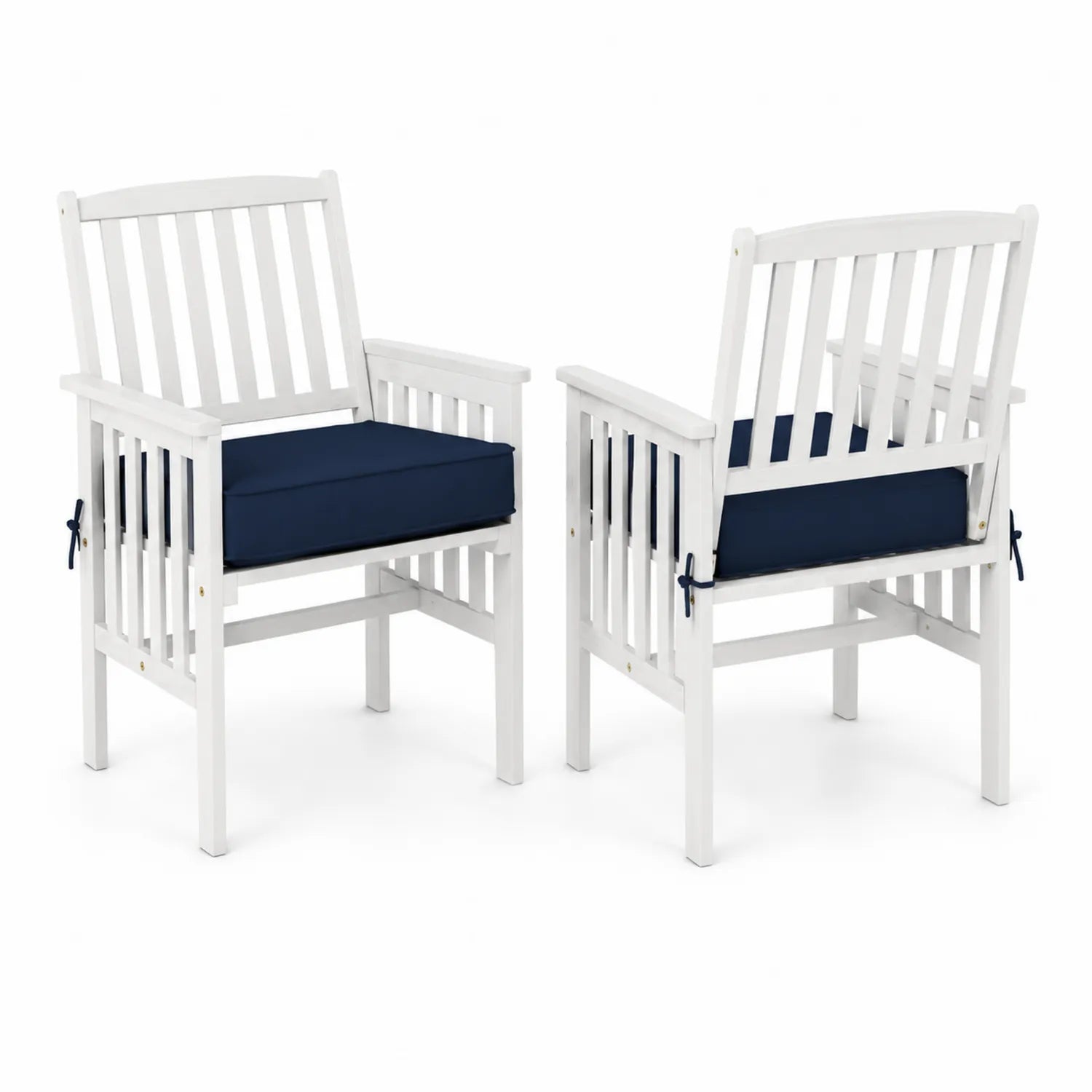 Chaises d'extérieur en bois avec coussins bleu marine - Lot de 2