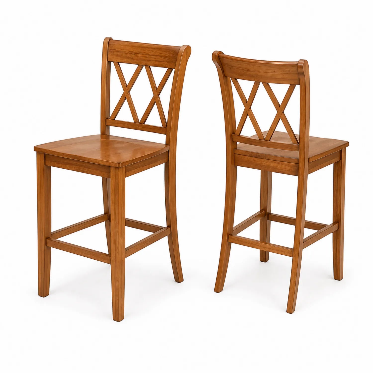 Lot de 2 Tabourets de Bar en Bois avec Dossier Croisé