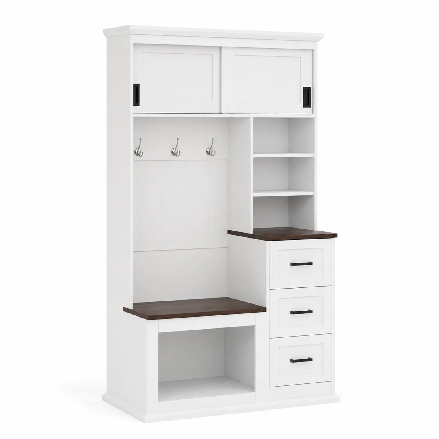 Porte-Manteau avec Banc et Rangement en Bois Blanc et Brun 190x120x45 cm