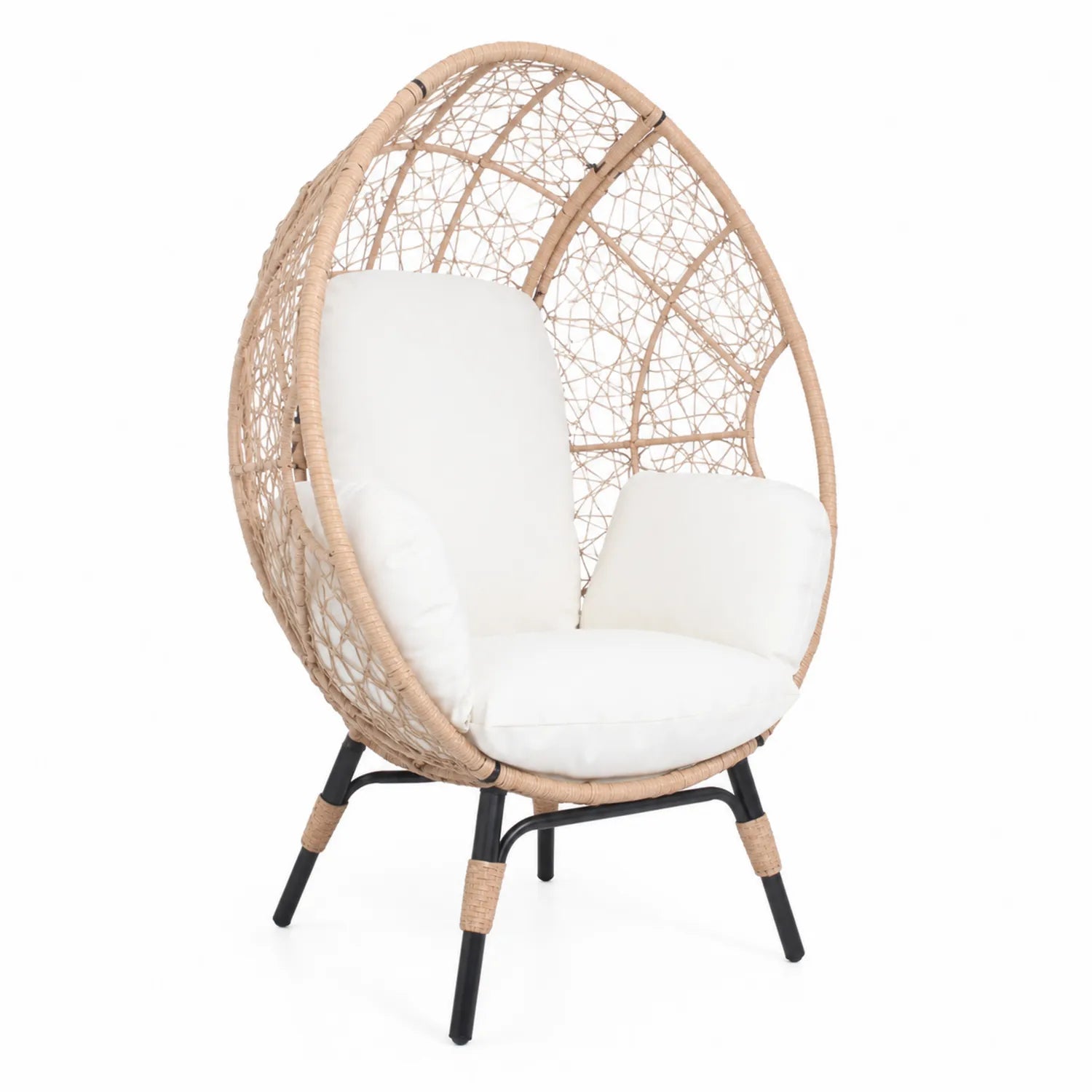 Fauteuil en rotin synthétique avec coussins blancs