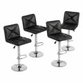 Lot de 4 tabourets de bar en cuir synthétique noir et métal chromé
