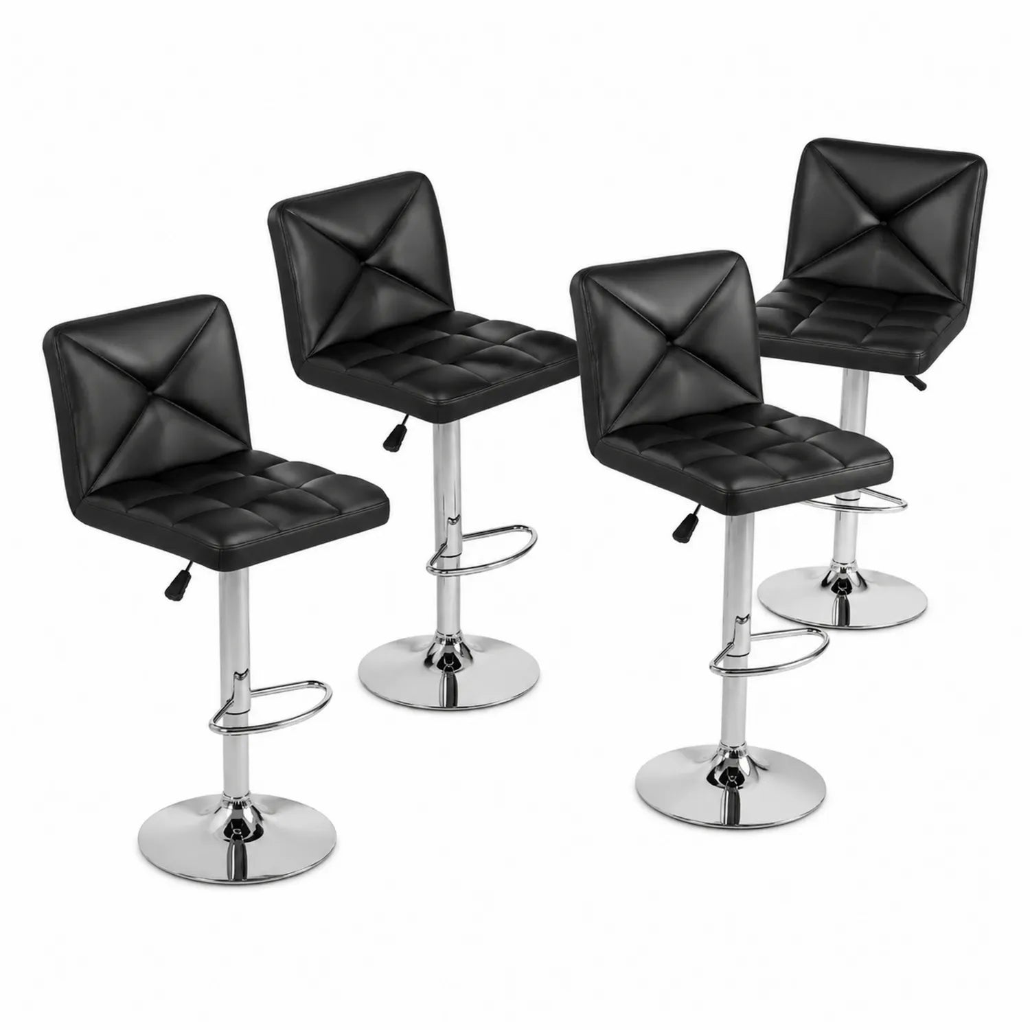 Lot de 4 tabourets de bar en cuir synthétique noir et métal chromé