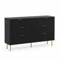 Commode 6 tiroirs en bois noir avec pieds dorés
