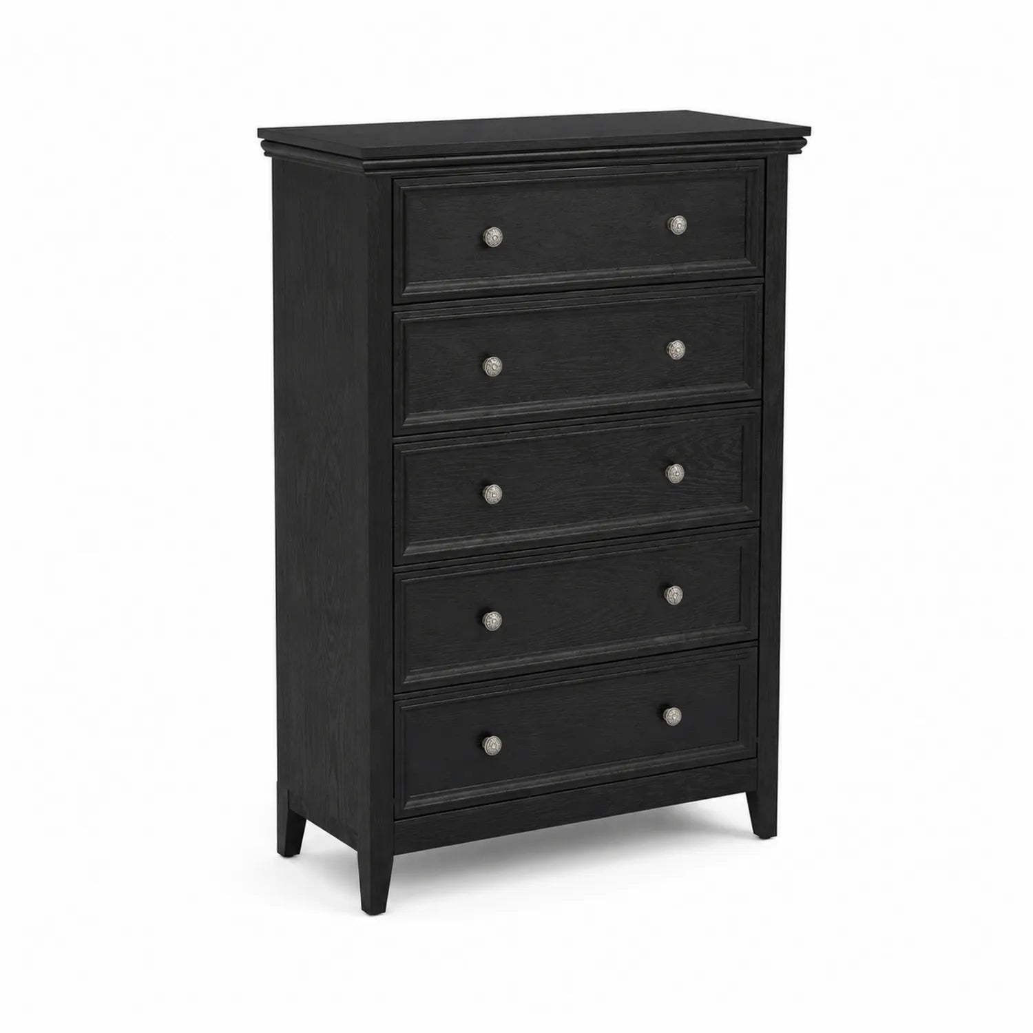 Commode 5 tiroirs en bois noir avec poignées en métal