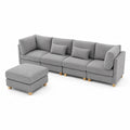 Canapé d'angle modulaire en tissu avec pouf et coussins