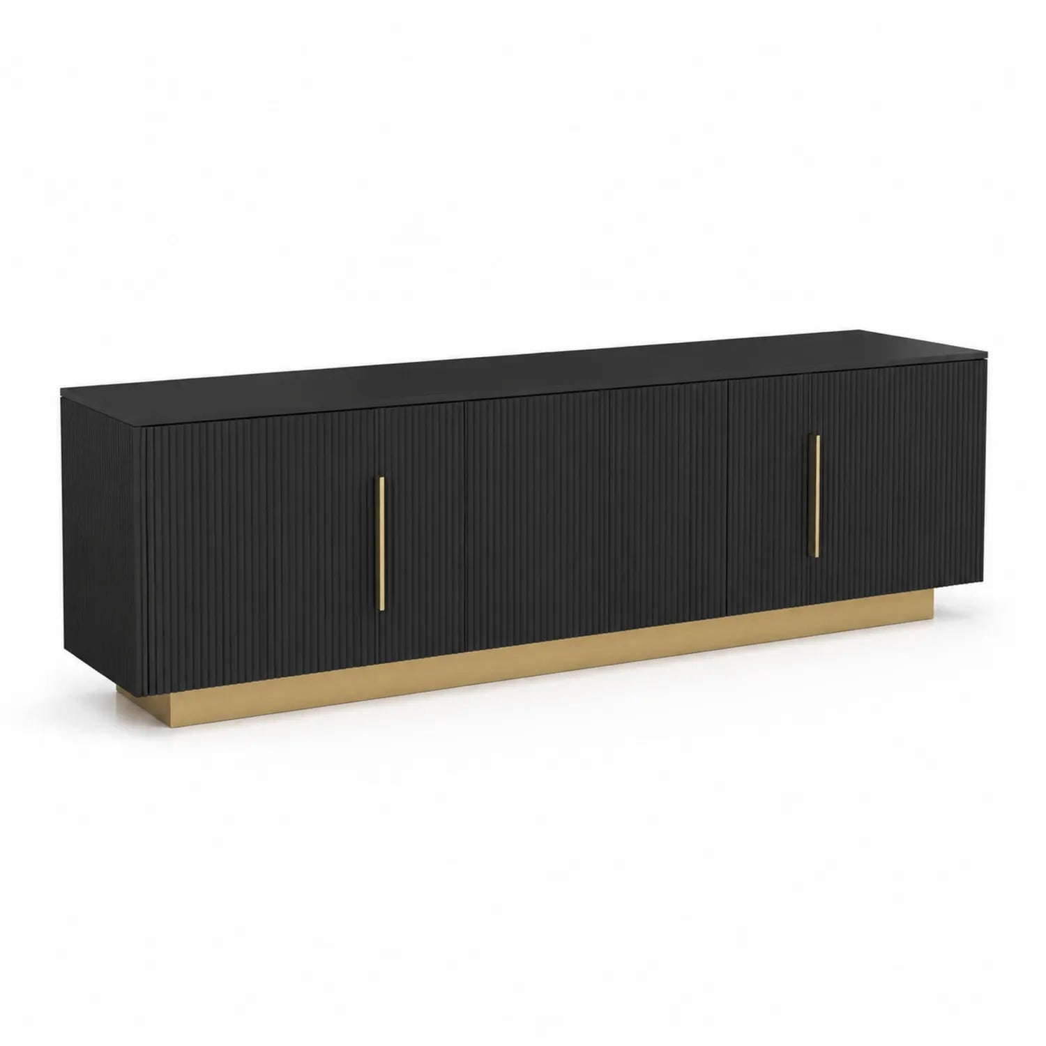 Meuble TV en MDF noir et acier inoxydable doré 180x40x50 cm