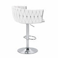 Tabouret de bar ajustable en cuir synthétique et métal chromé blanc