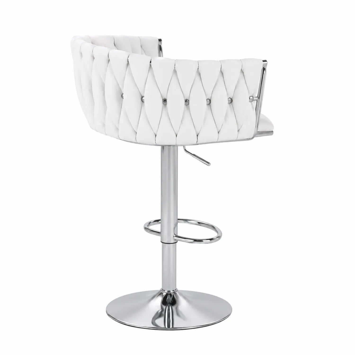 Tabouret de bar ajustable en cuir synthétique et métal chromé blanc