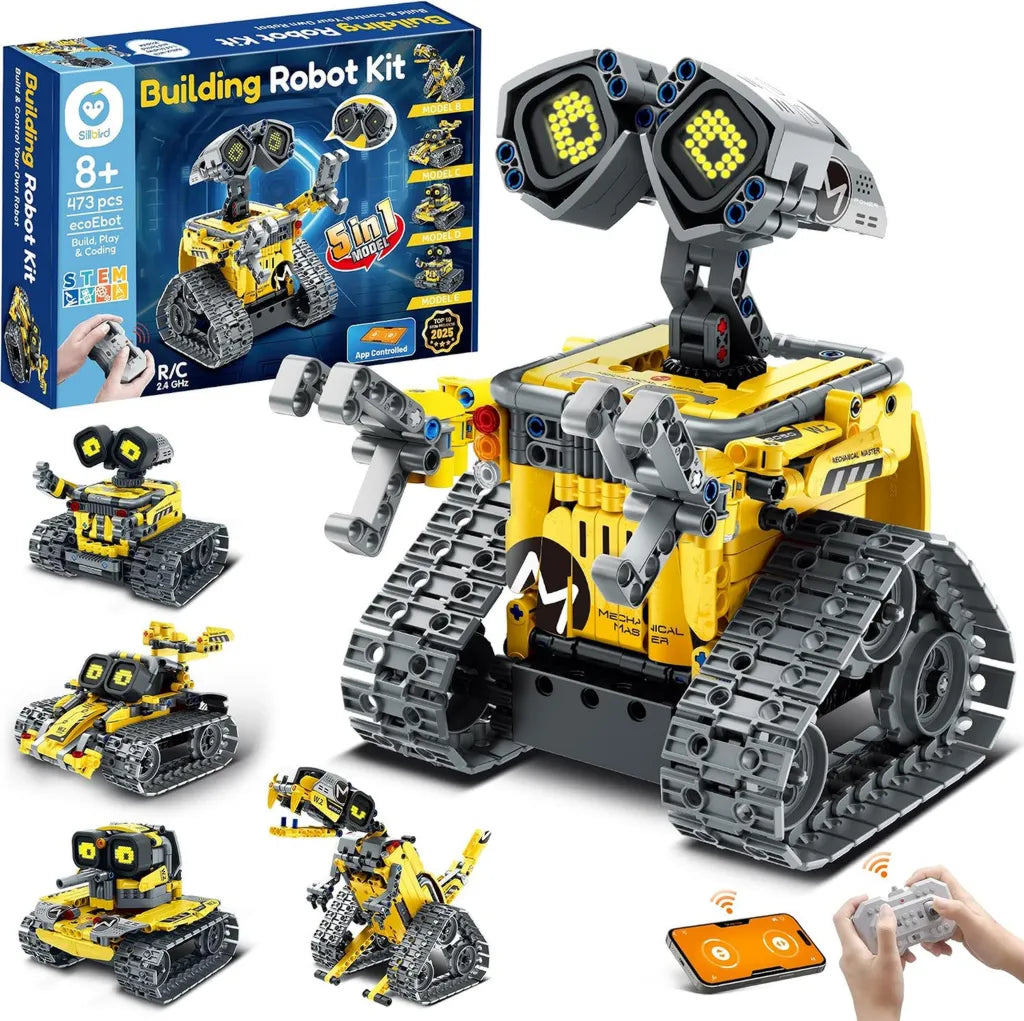 Robot Programmable 5-en-1 pour Enfants, Kit Éducatif avec Application et Télécommande, Jouet Technologique pour Garçons 8-12 Ans, Idée Cadeau Anniversaire ou Noël (473 Pièces)