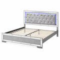 Lit double en métal avec tête de lit rembourrée LED 160x200 cm