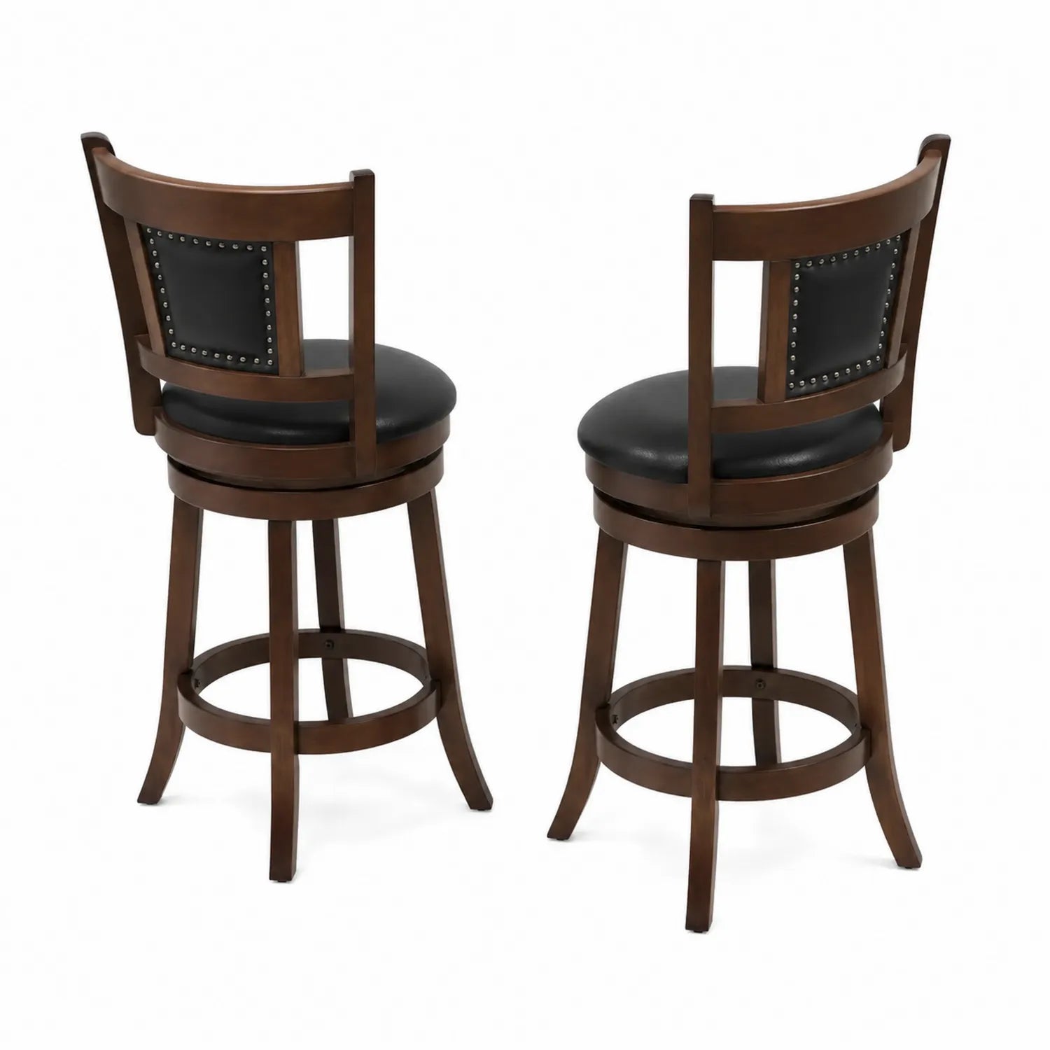 Tabourets de Bar en Bois et Cuir Synthétique Noir, Lot de 2