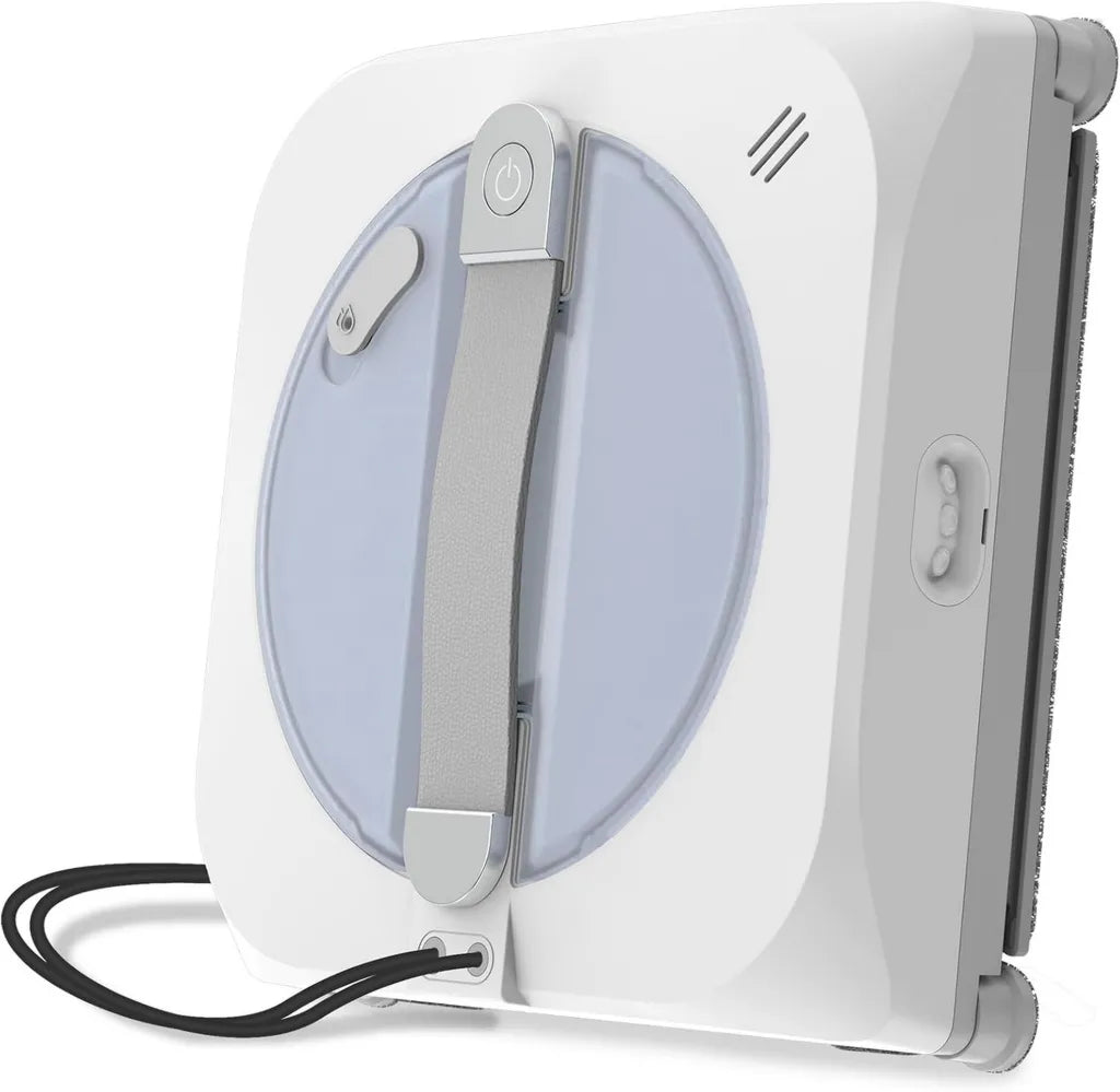 Robot nettoyeur de vitres WISEBOT avec navigation intelligente, pulvérisation automatique triple, design carré pour une finition parfaite, contrôle via application et télécommande, idéal pour grandes fenêtres sans cadre