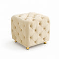 Pouf carré en velours beige avec pieds dorés