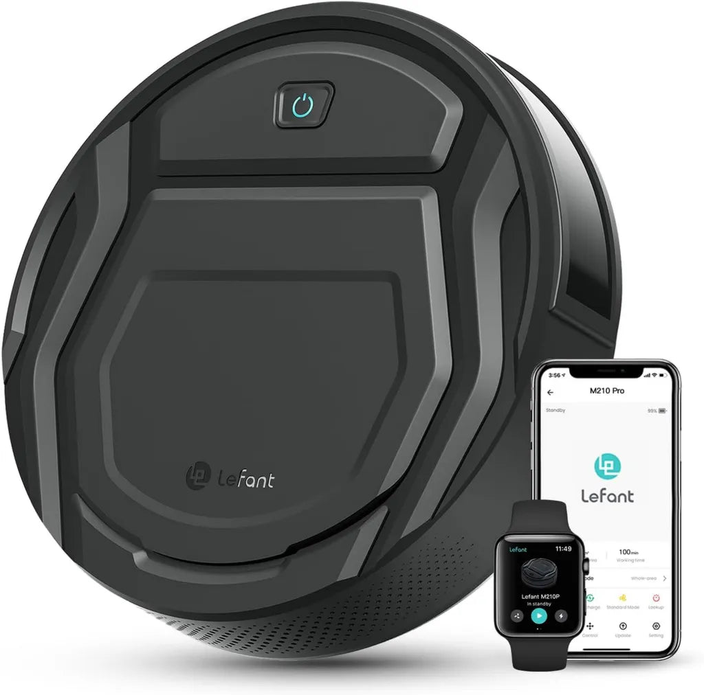 Aspirateur Robot Lefant M210P, Ultra-Mince et Silencieux, Connectivité WiFi/Bluetooth/Alexa, 6 Modes, Charge Automatique, 120 min d'Autonomie, Parfait pour Poils d'Animaux et Sols Durs
