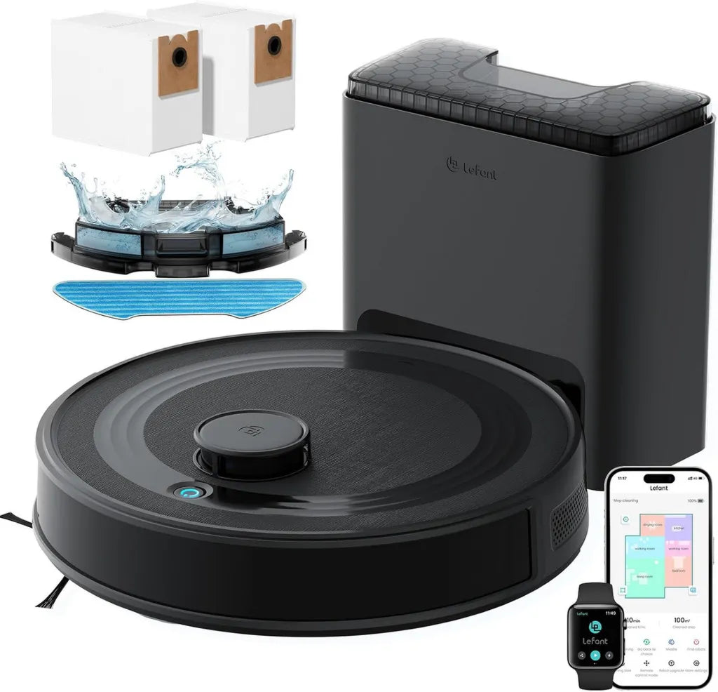 Aspirateur Robot Lefant M2 Plus avec Vidage Automatique, 6000Pa, Navigation Laser Intelligente, Idéal Animaux et Tapis, Connectivité WiFi et Alexa
