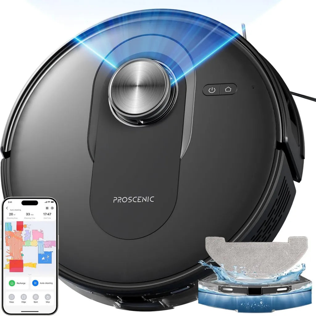 Proscenic Q8 Robot Aspirateur avec Navigation Avancée, 6000Pa, 200 Minutes d'Autonomie, Cartographie Multi-Niveaux, Contrôle App et Compatibilité Alexa Siri