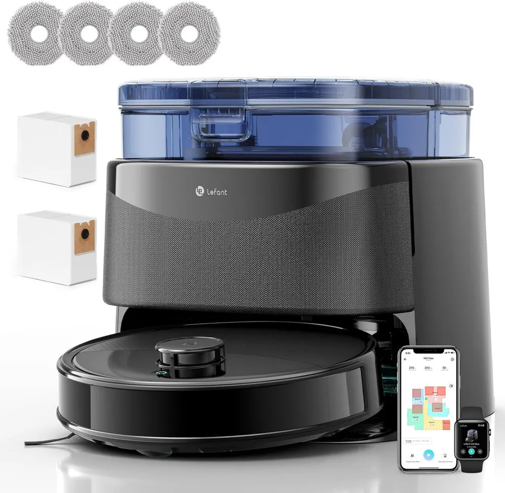 Aspirateur Robot Lefant M3 avec Station Intégrée, 12 000 Pa, Double Serpillière Rotative, Navigation Avancée, Auto-Vidage, Séchage, Compatible WiFi et Alexa