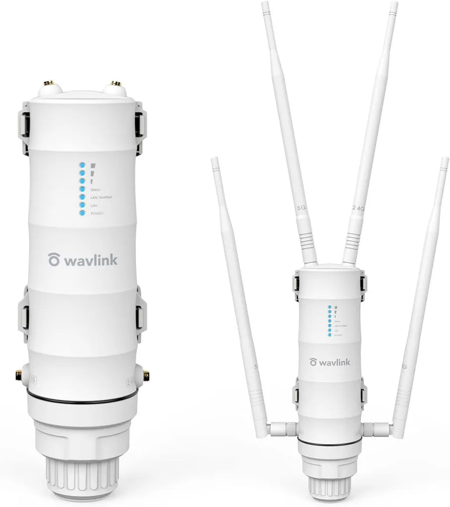 WAVLINK AC1200 Répéteur WiFi Extérieur Puissant, Dual-Band 2.4+5GHz, 4 Antennes, Support PoE, Ports WAN/LAN Gigabit
