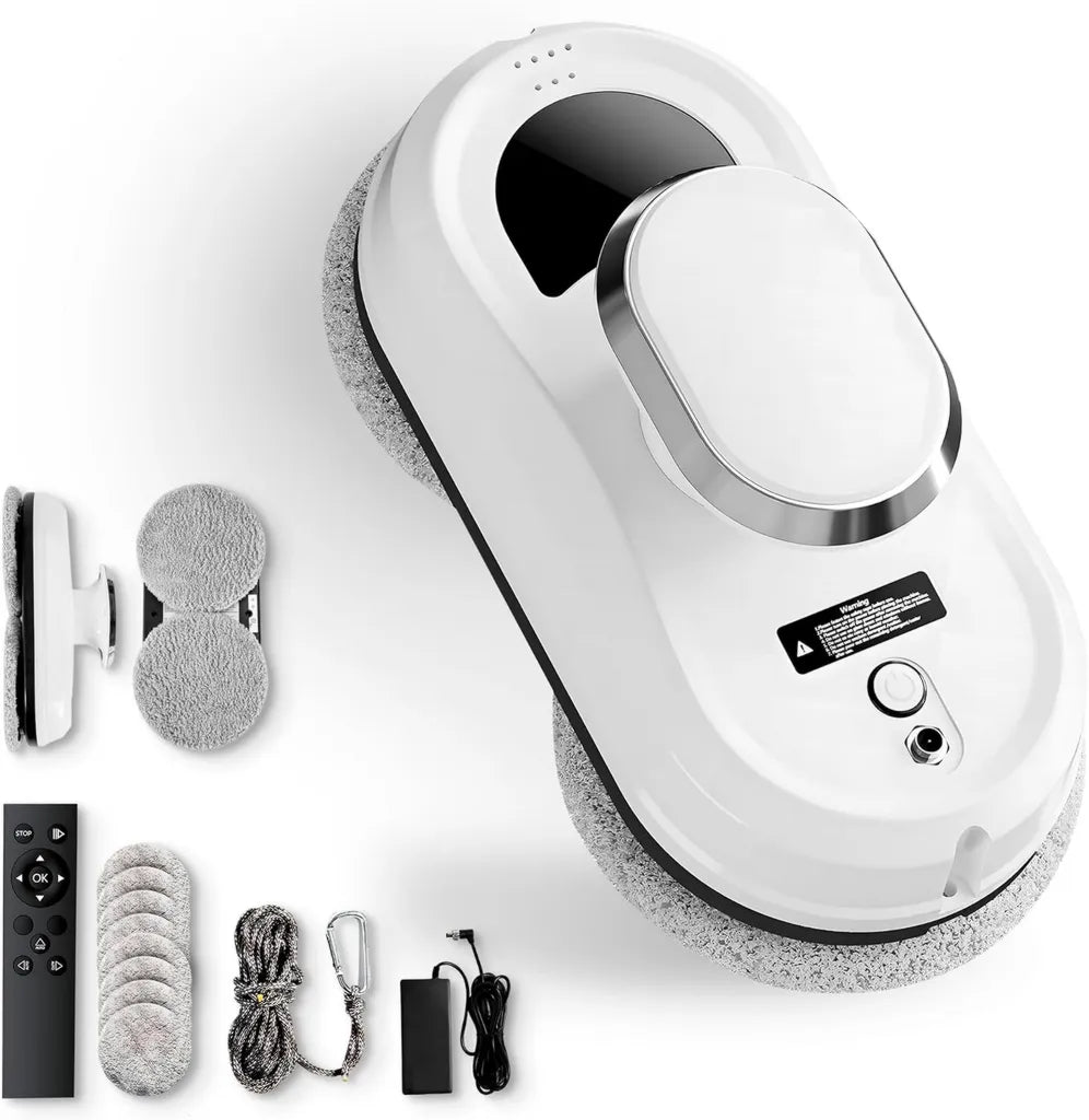 Robot Lave-Vitres Électrique 90W avec Aspiration 5600Pa - Nettoyeur Automatique pour Fenêtres, Miroirs et Carrelage avec Télécommande et Sécurité Antichute