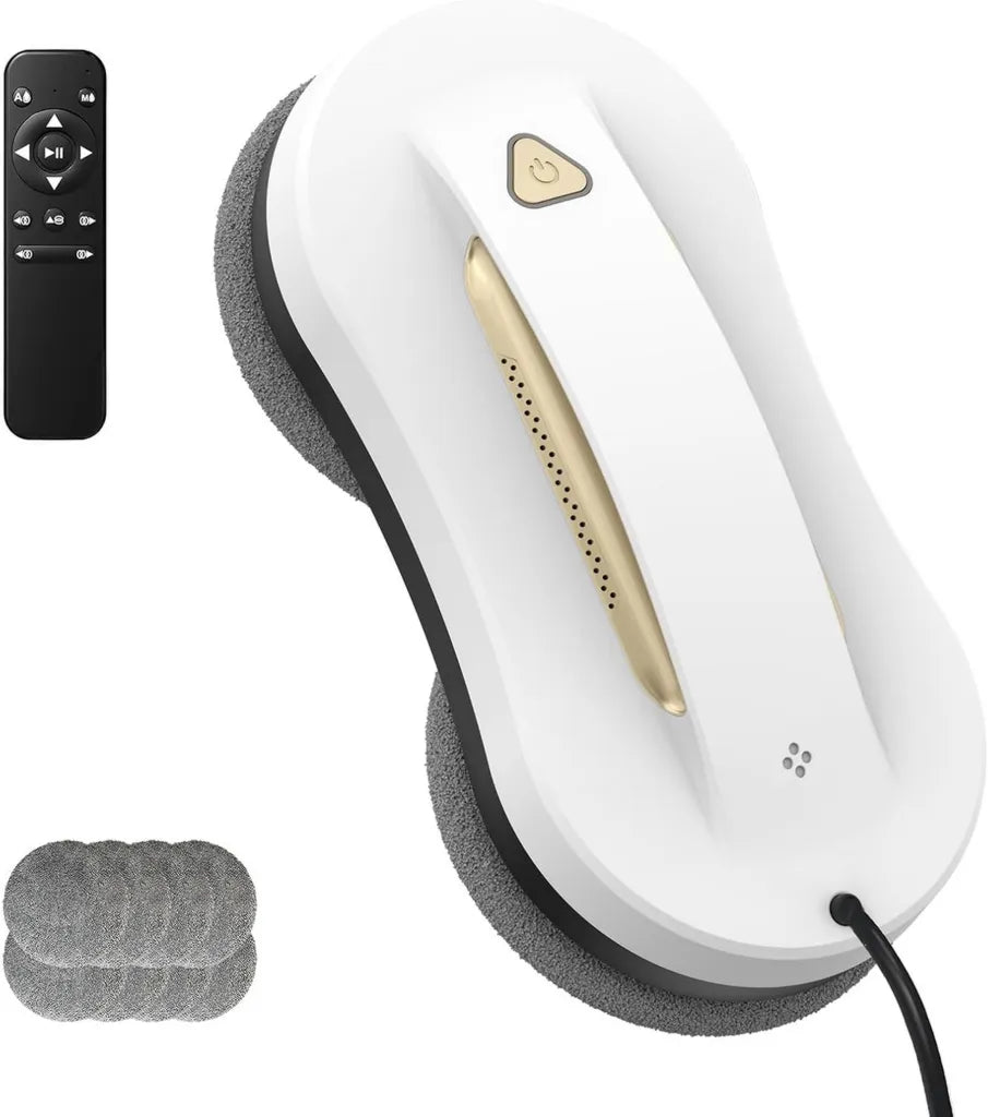 Nettoyeur de Vitres Automatique Intelligent avec Télécommande et Double Pulvérisation - Idéal pour Fenêtres Intérieures et Extérieures de Grands Immeubles, Or avec 10 Chiffons