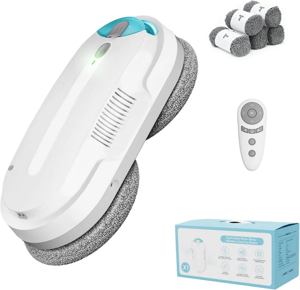 Robot lave-vitre avec jet d'eau ultrasonique et réservoir de 85 ML - Puissante aspiration, couleur blanche