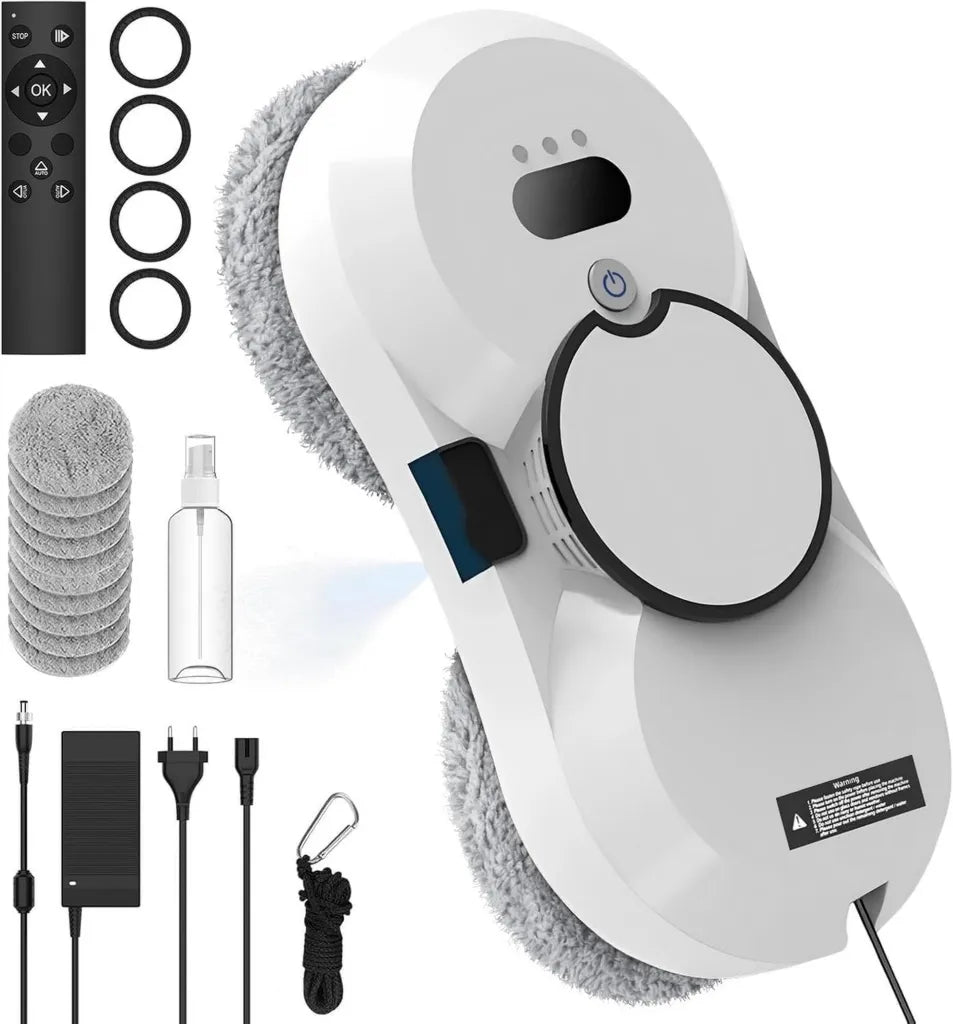 Nettoyeur de Vitres Automatique avec Pulvérisation, 5600 Pa, 3 Modes, Réservoir 40 ml, Système Anti-Chute, pour Fenêtres et Miroirs