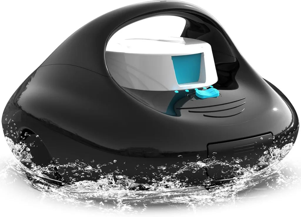 Robot nettoyeur de piscine sans fil, 130 min d'autonomie, charge rapide 2,5h, moteurs doubles, pour piscines hors sol jusqu'à 80 m², noir