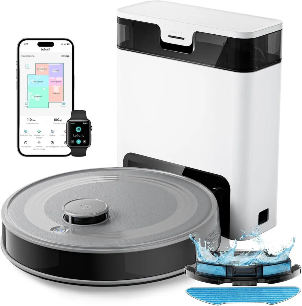 Aspirateur Robot Lefant M2 Pro 6000Pa avec Station de Vidage, Navigation Laser et Évitement d'Obstacles