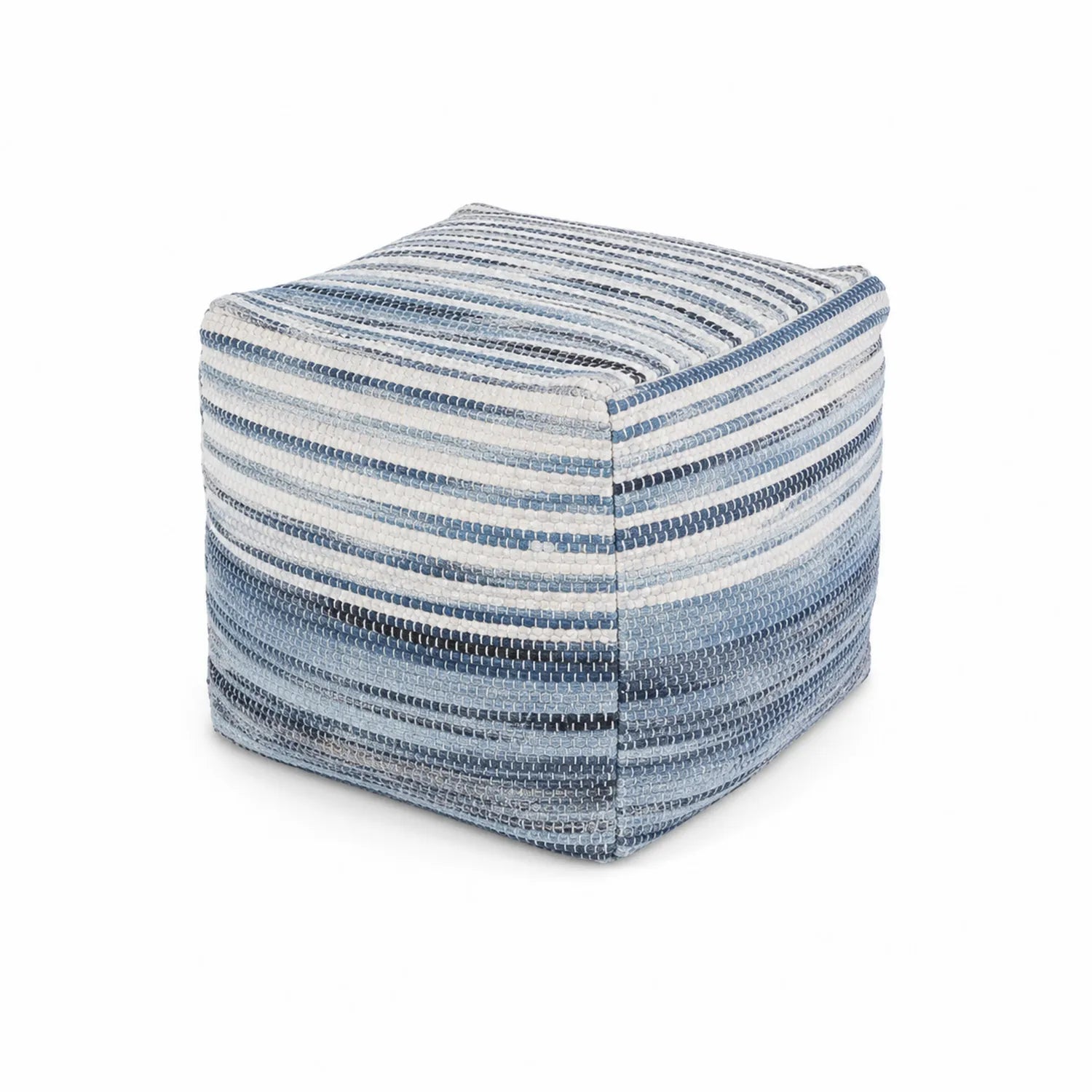 Pouf Carré en Coton Rayé Bleu et Blanc 40 cm