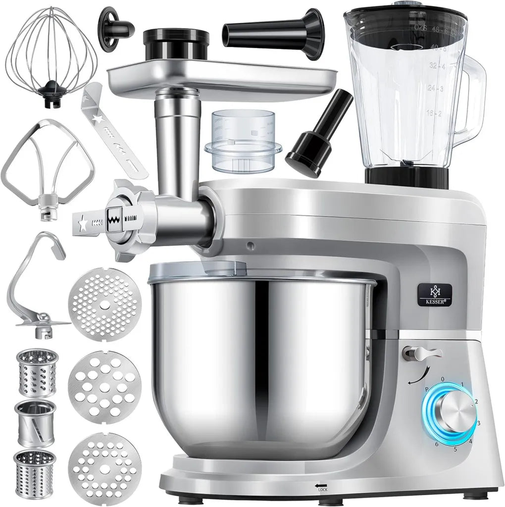 Robot culinaire multifonction 3 en 1 avec hachoir, pétrin et extracteur de jus 1,5L