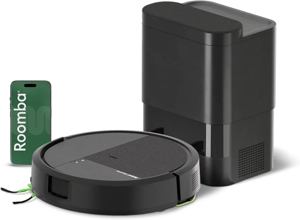 Aspirateur Robot 2 en 1 iRobot Roomba 115 avec Base de Vidange Automatique - Aspiration Puissante 15KPa - Brosse Latérale Étendue - Lingette de Lavage Déportée - Navigation LiDAR - Noir