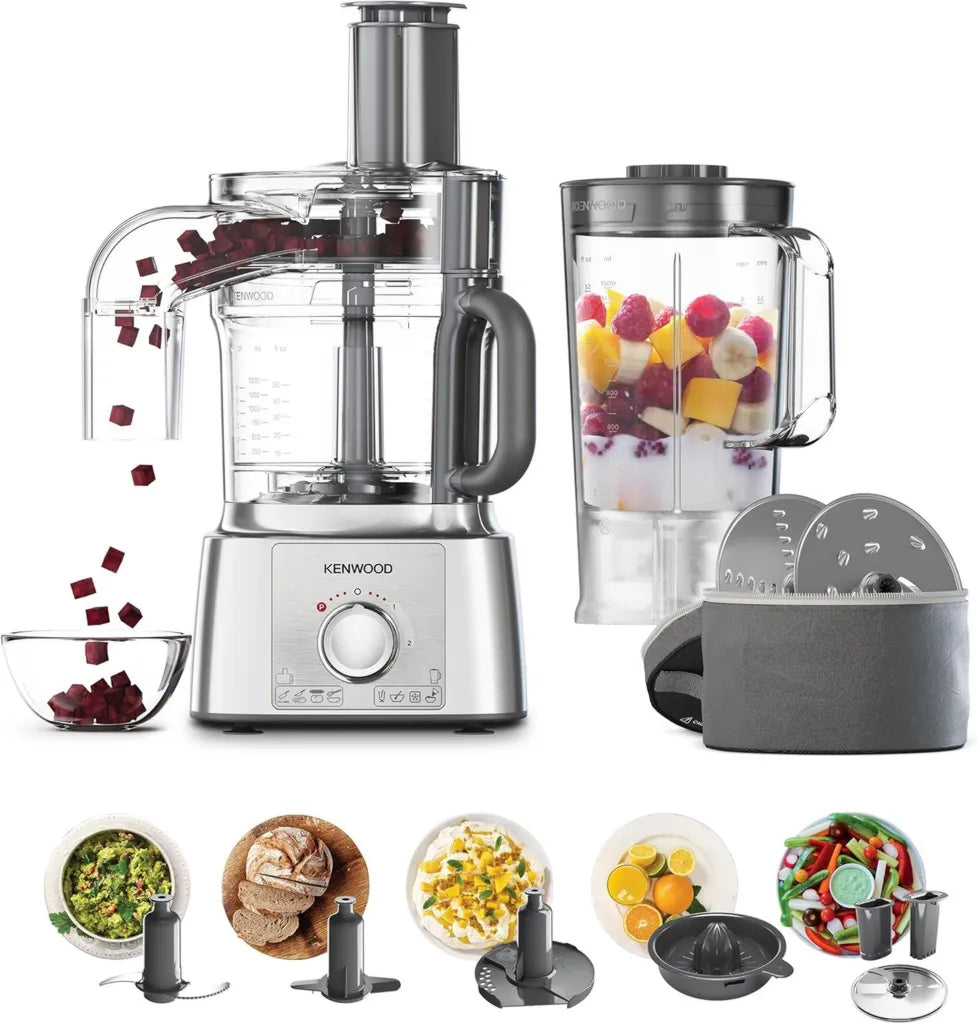 Kenwood MultiPro Express FDP65.820SI, Robot Culinaire Multifonction, Accessoires Variés, Capacité Bol 3 L, 2 Vitesses et Fonction Pulse, 1000W, Argenté