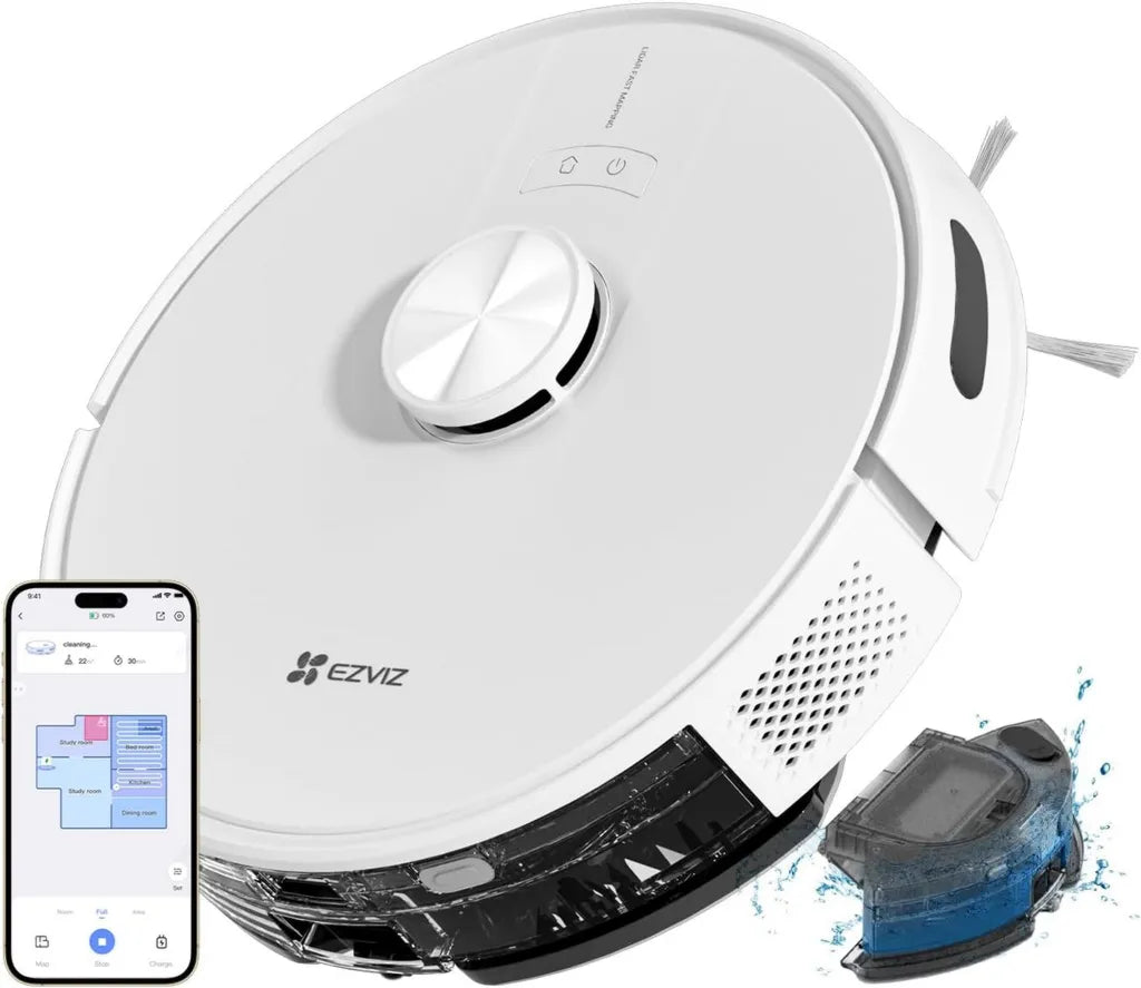 Aspirateur Robot Laveur 3 en 1 EZVIZ, 4000Pa, Navigation LiDAR, Détection d'Obstacles, Cartographie Multi-étages, Compatible Alexa/WiFi/APP, Parfait pour Poils d'Animaux, Tapis et Sols Durs, Modèle RE4 Blanc