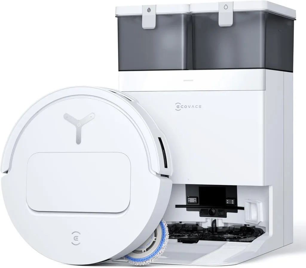 ECOVACS T50 Omni Gen2 Robot Aspirateur avec Station d'Accueil, Puissance 21000Pa, Brosse Latérale Rétractable, Technologie ZeroTangle 2.0, Navigation AIVI 3D 2.0, Lavage à l'Eau Chaude 75°C, Format Compact 81mm, Blanc