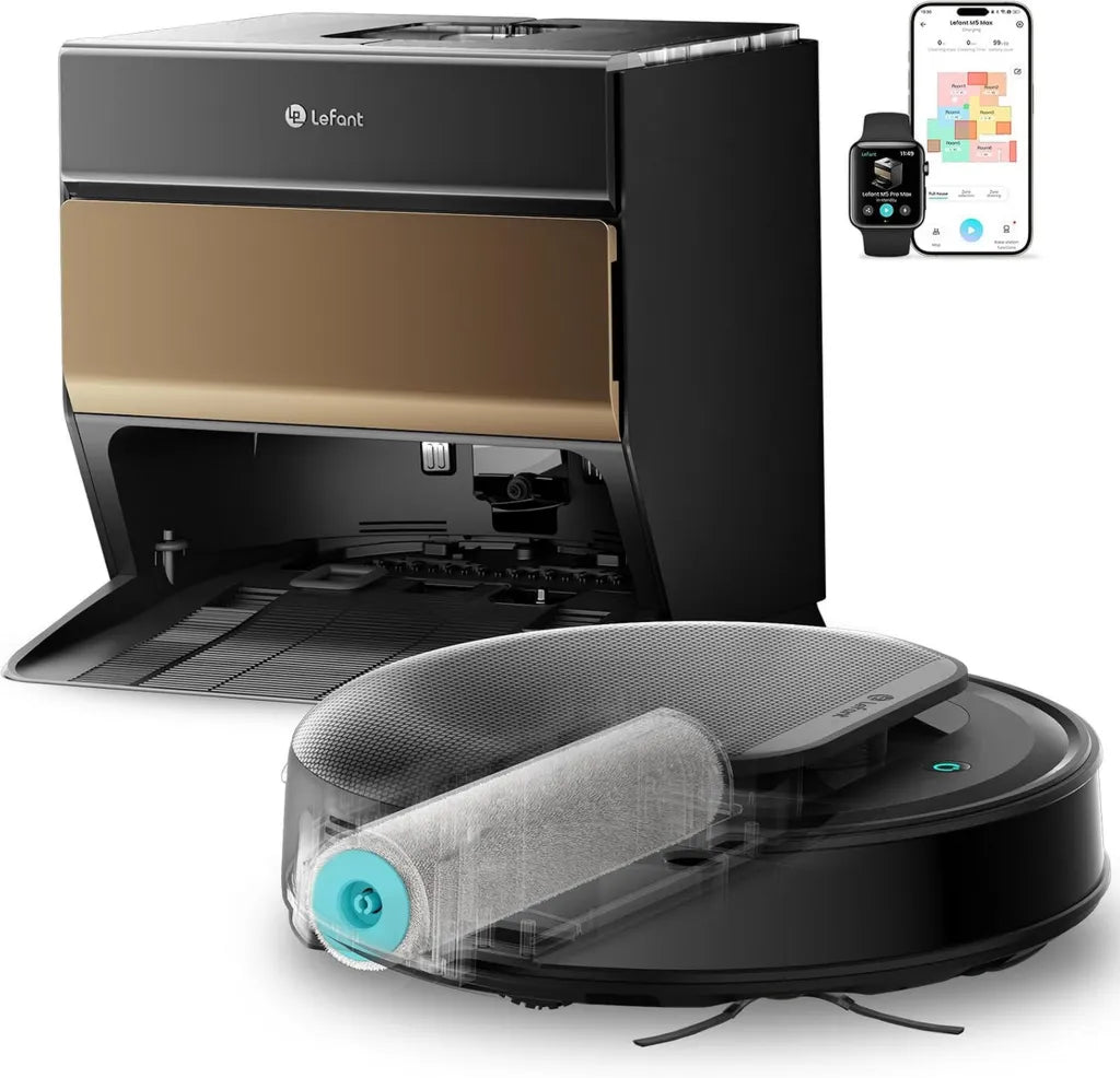 Aspirateur Robot Lefant M5Max, 23000 Pa, Brosse Anti-Enchevêtrement, Nettoyage et Séchage Intelligent, Compatible Alexa et Application