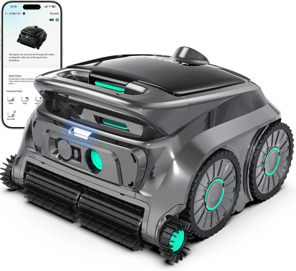 Robot de Piscine Sans Fil WYBOT OS600, Nettoyage Intelligent, 120 Min d'Autonomie, Stations Automatiques, Pour Piscines Enterrées et Hors-Sol, Noir et Vert