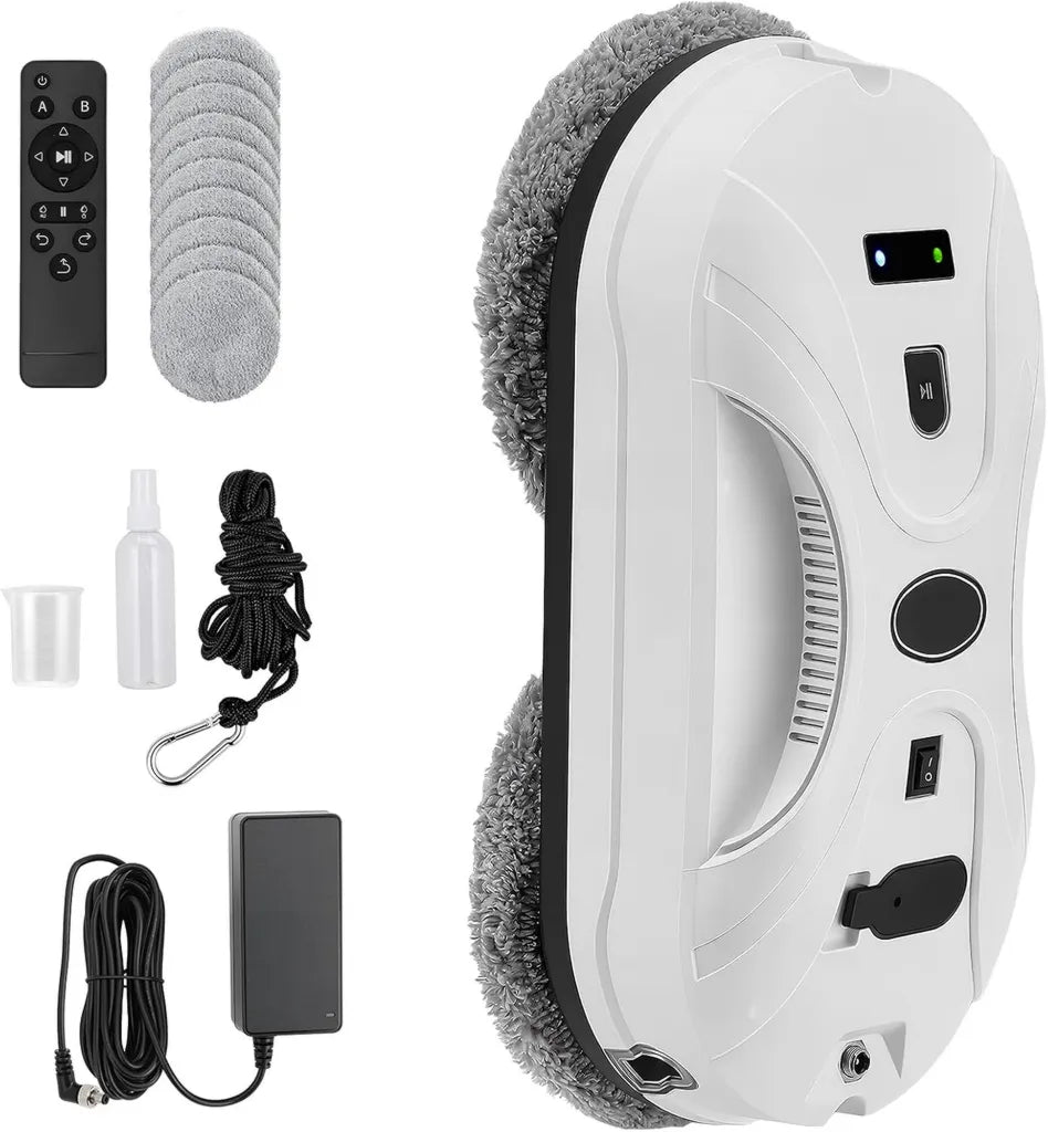 Robot Nettoyeur de Vitres Intelligent 5800Pa avec Pulvérisation Automatique et 3 Modes, Télécommande, Sécurité Antichute, Inclut 10 Chiffons, Pour Vitres et Surfaces Lisses