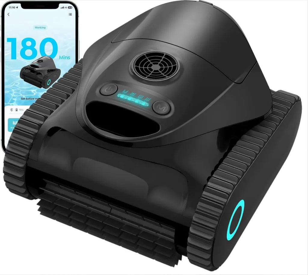 Robot de Piscine Sans Fil C1 2026 - Nettoyage Complet avec Double Filtration, 7 Modes, 180 min d'Autonomie, pour Piscines jusqu'à 150 m², Noir