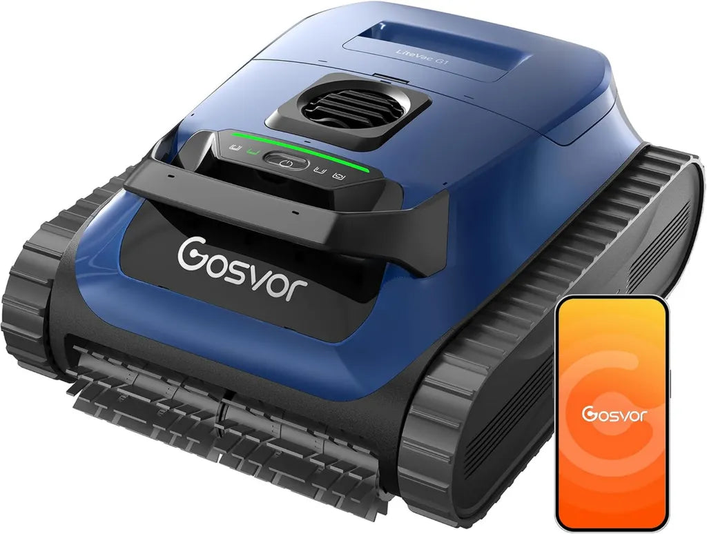 Robot Nettoyeur de Piscine Gosvor LiteVac G1, Ultra Léger 6,9 kg, Autonomie 200 Min, Double Filtration, Navigation Intelligente et Application, Pour Piscines 200 m²