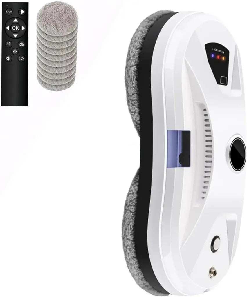 Nettoyeur de Vitres Automatique avec Pulvérisateur, 5600 Pa, Télécommande, Navigation Avancée, Détection des Bords, 10 Lingettes Réutilisables