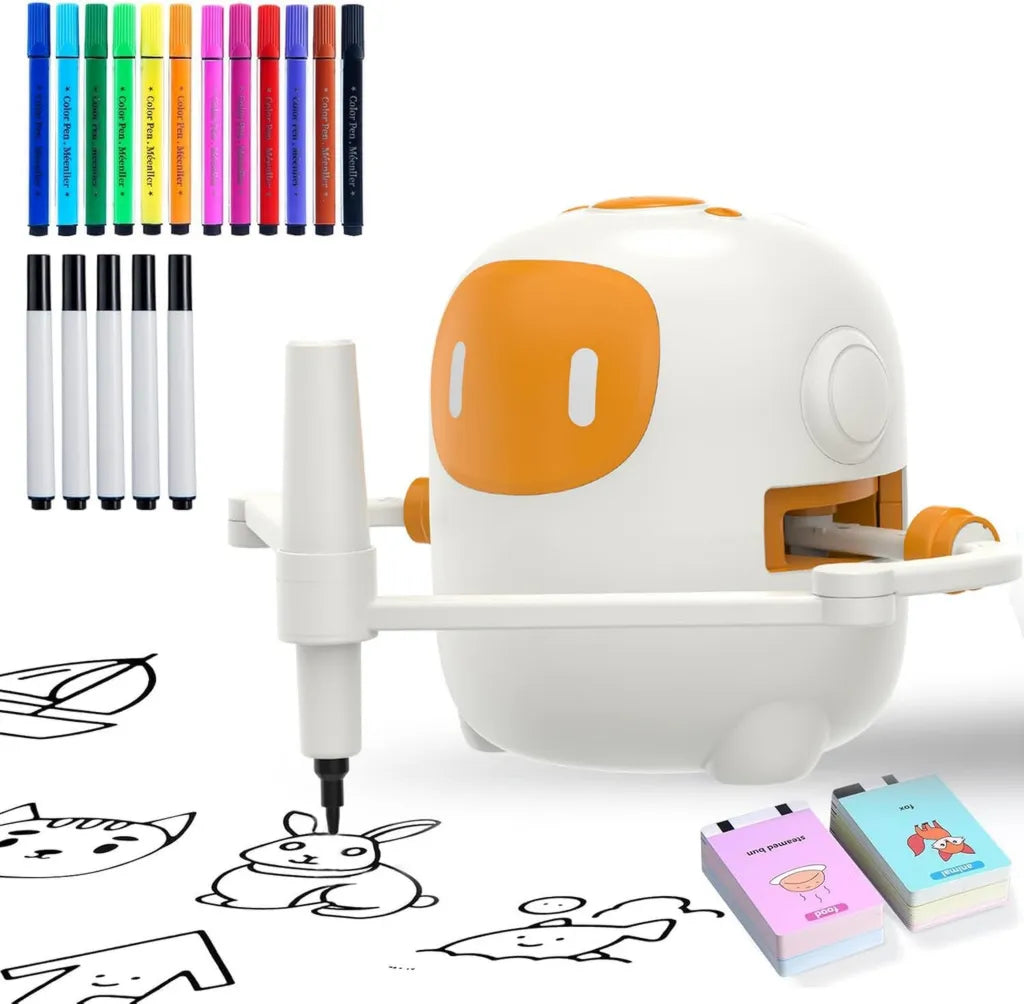 Robot de Dessin pour Enfants avec 150 Cartes et 17 Stylos Magiques, Cadeau Idéal pour Garçons et Filles (Jaune)