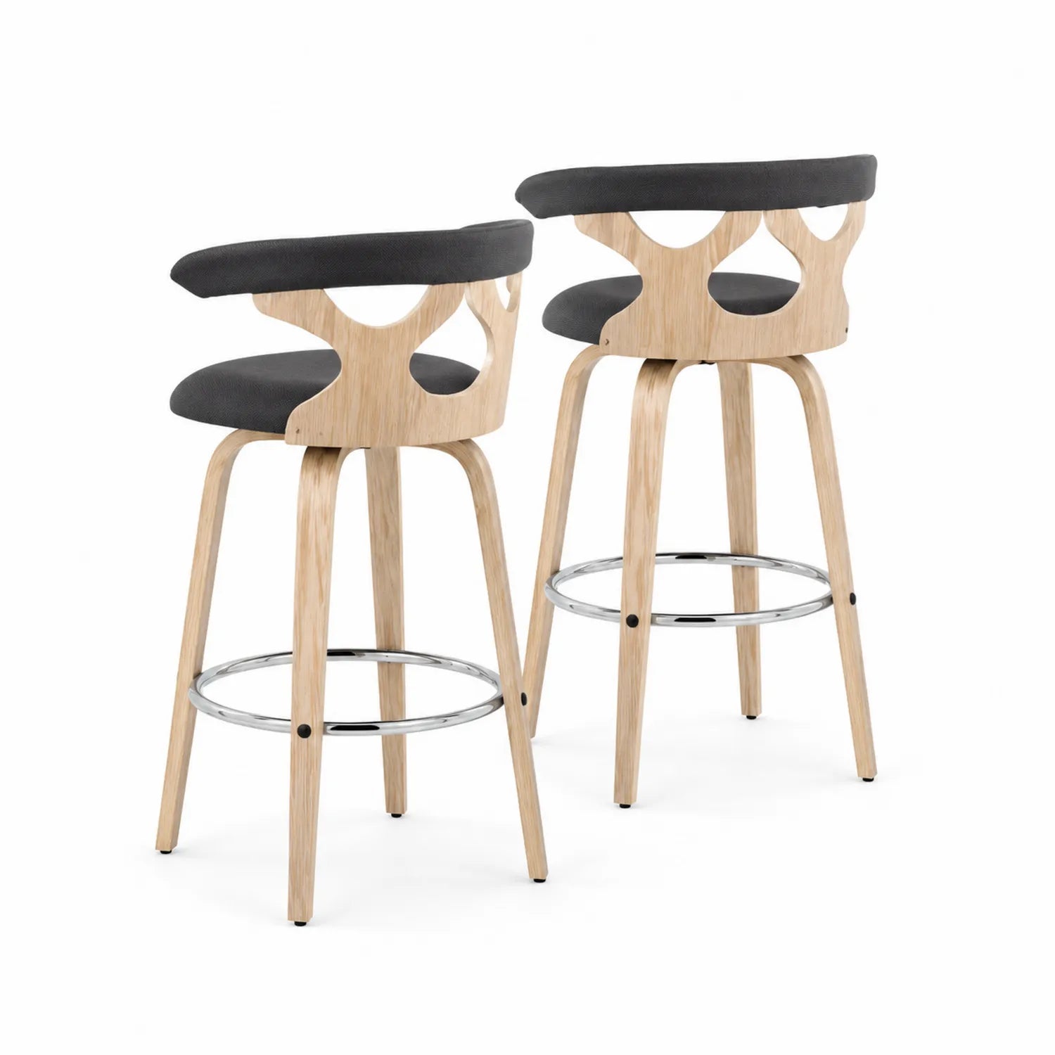 Tabourets de bar en bois avec assise en tissu polyester gris